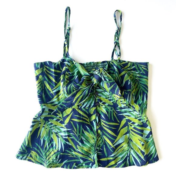 Sofia Jeans Sofia Vergara Tank Top Sz Medium Green Blue Peplum Linen Tropical - Picture 1 of 14
